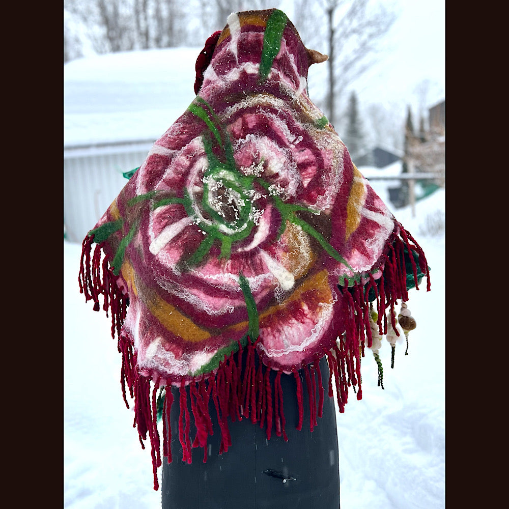 Rose felted wrap 57” X 27”