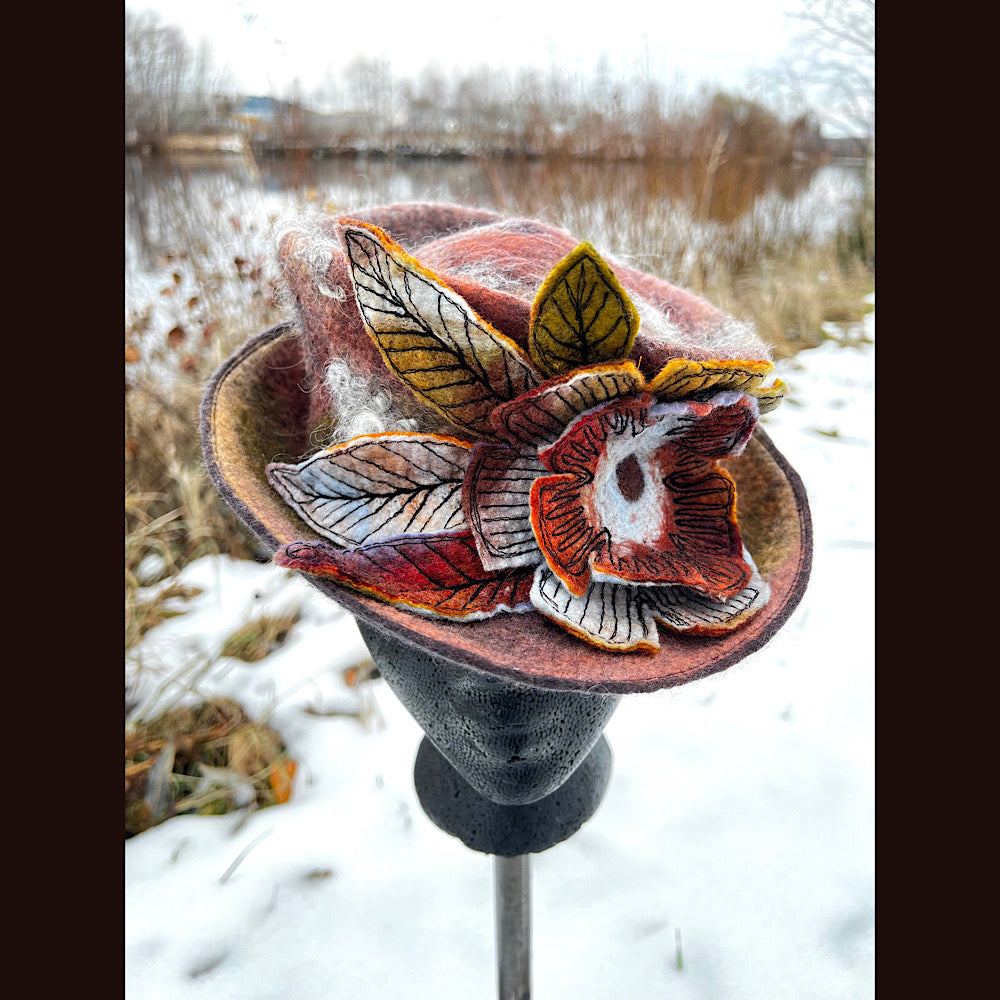 Felted top hat with rose 22” small