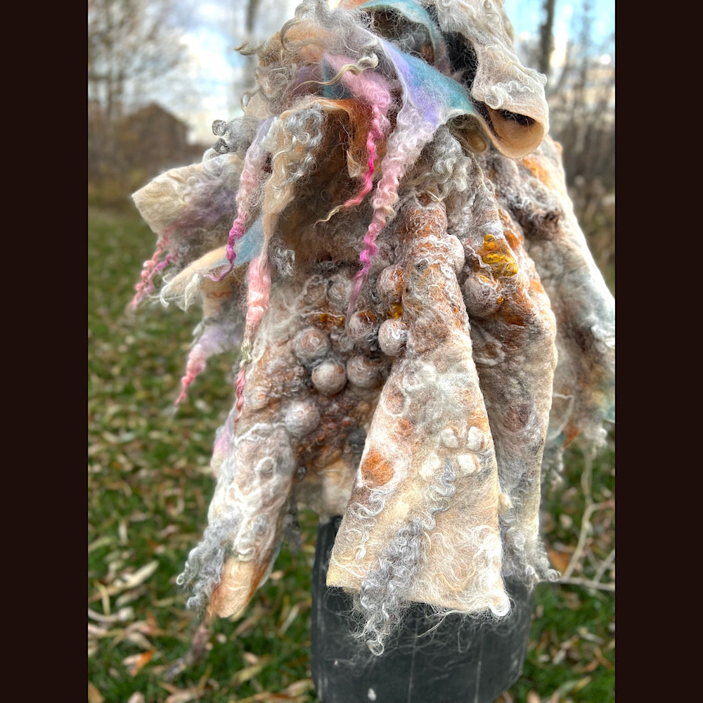 L’Esprit du bois 2024  felted shawl 72” X 22”