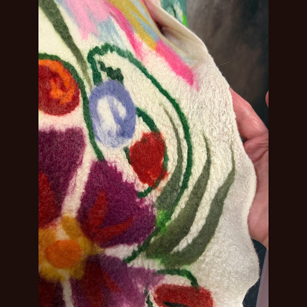 OOAK Handmade wool Felted Scarf 81” X 14” Original art work