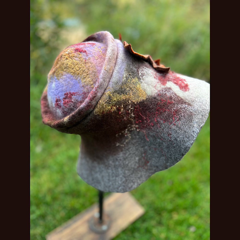 Felted top hat with leaves 24” medium large