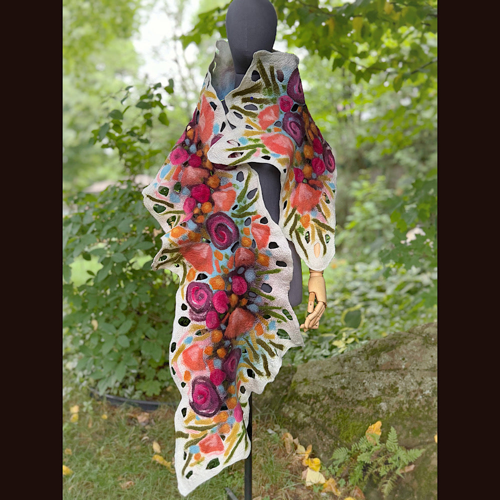 OOAK Handmade wool Felted Scarf 82” X 19” Original art work