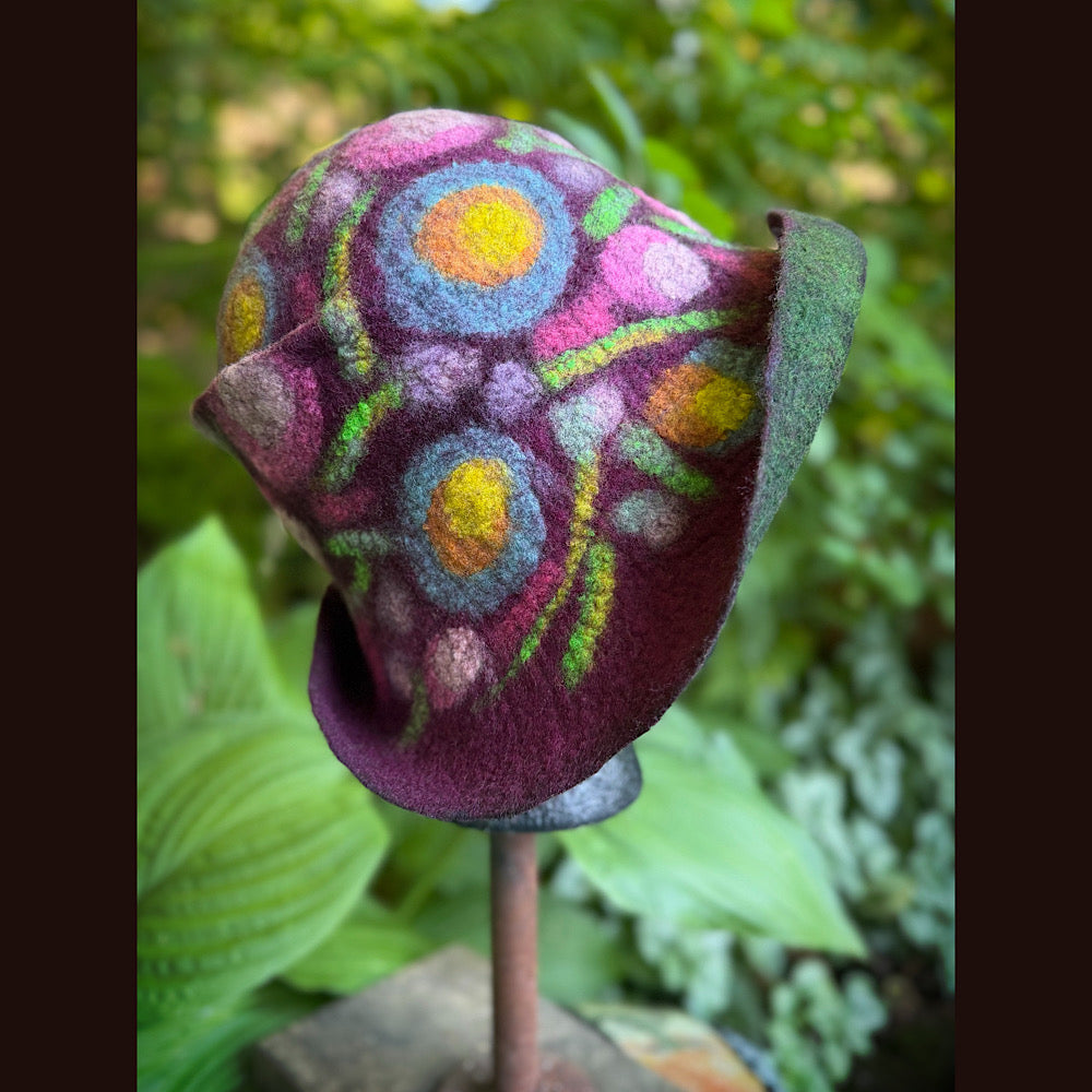 OOAK Handmade wool Felted hat 23.5” medium