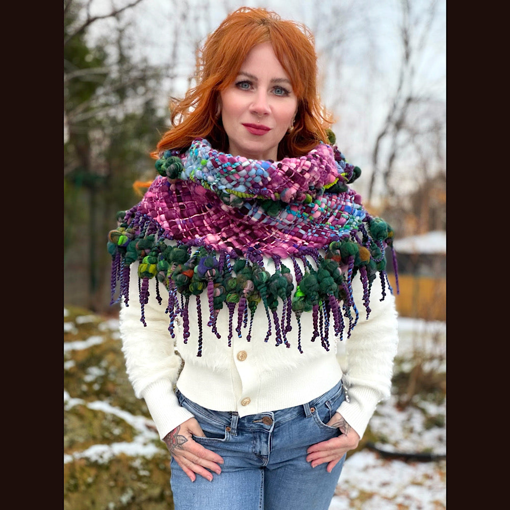 Handmade wool Woven Scarf shawlette 19”X 19”