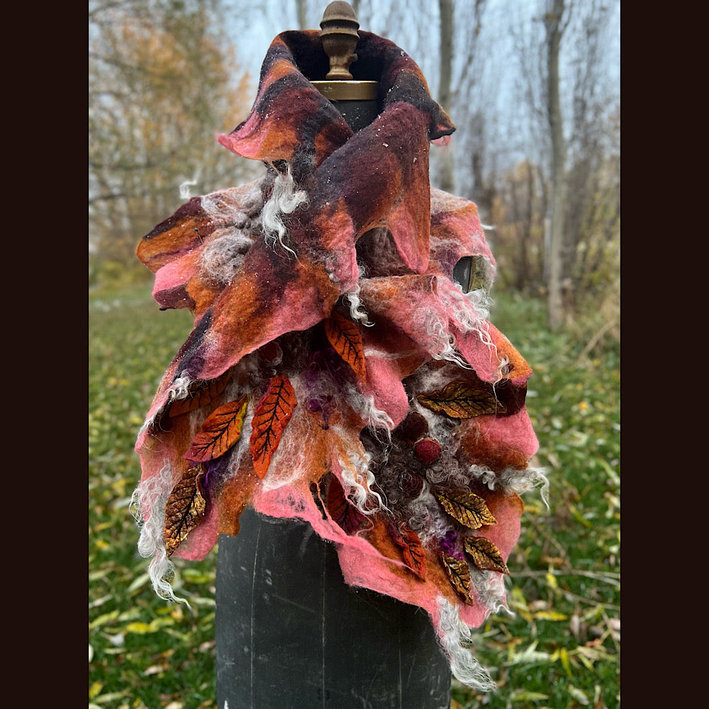 Autumn roses felted scarf 56” X 18
