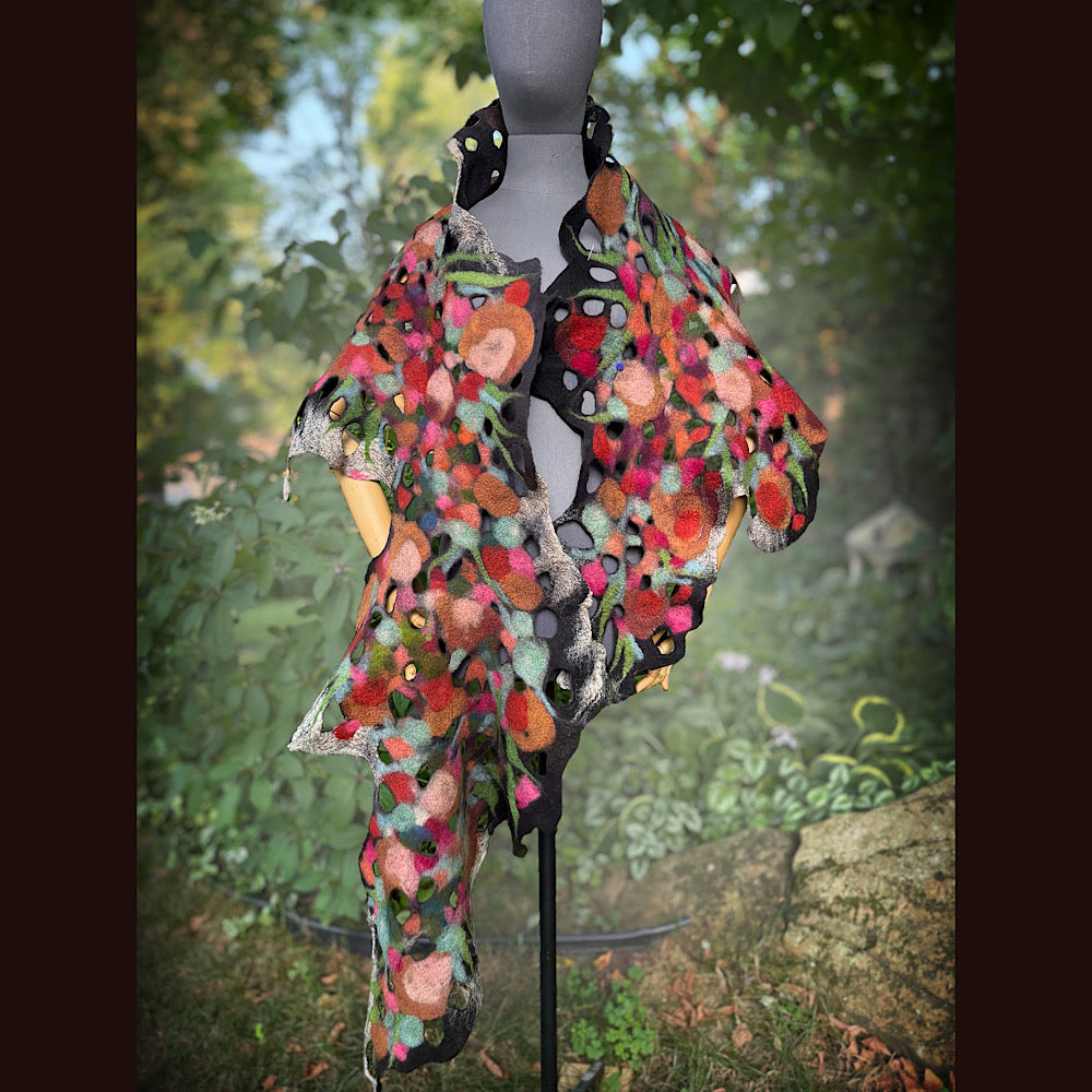OOAK Handmade wool Felted Scarf 90” X 19” Original art work