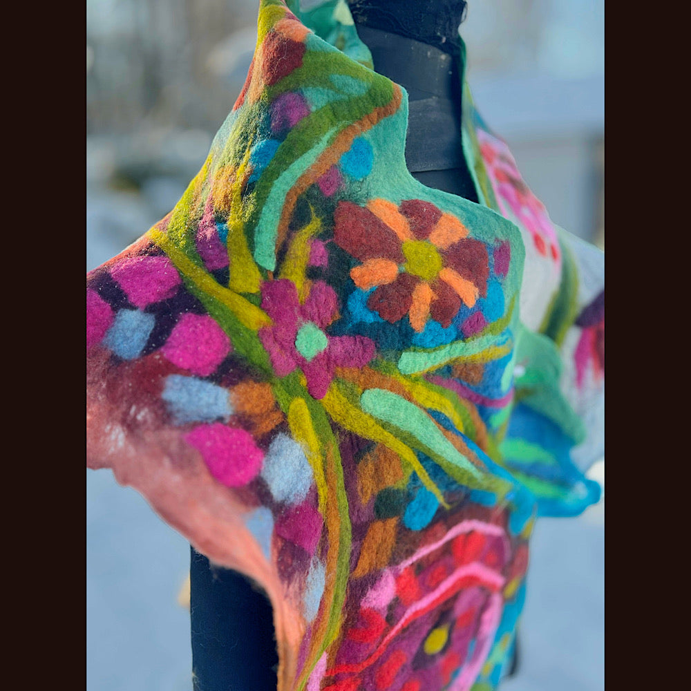 Rose Felted Shawl 84” X 21”