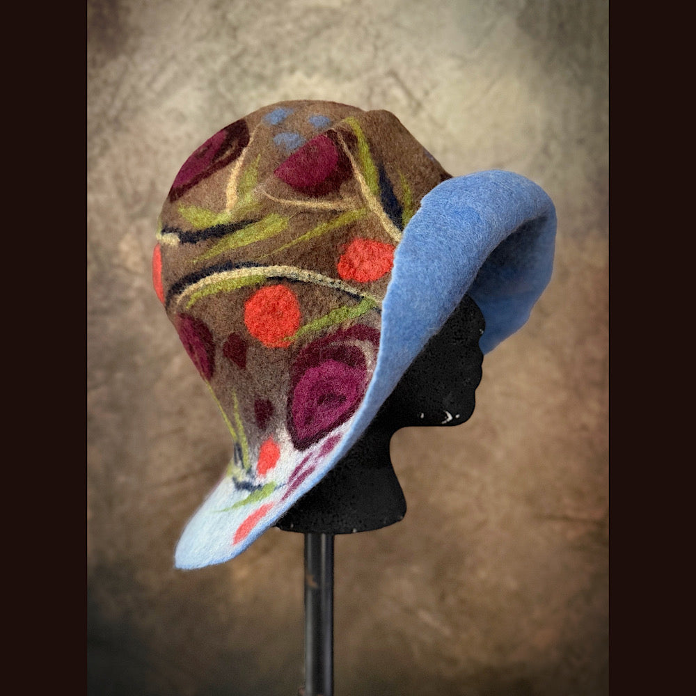 OOAK Handmade wool Felted hat 23.5” medium
