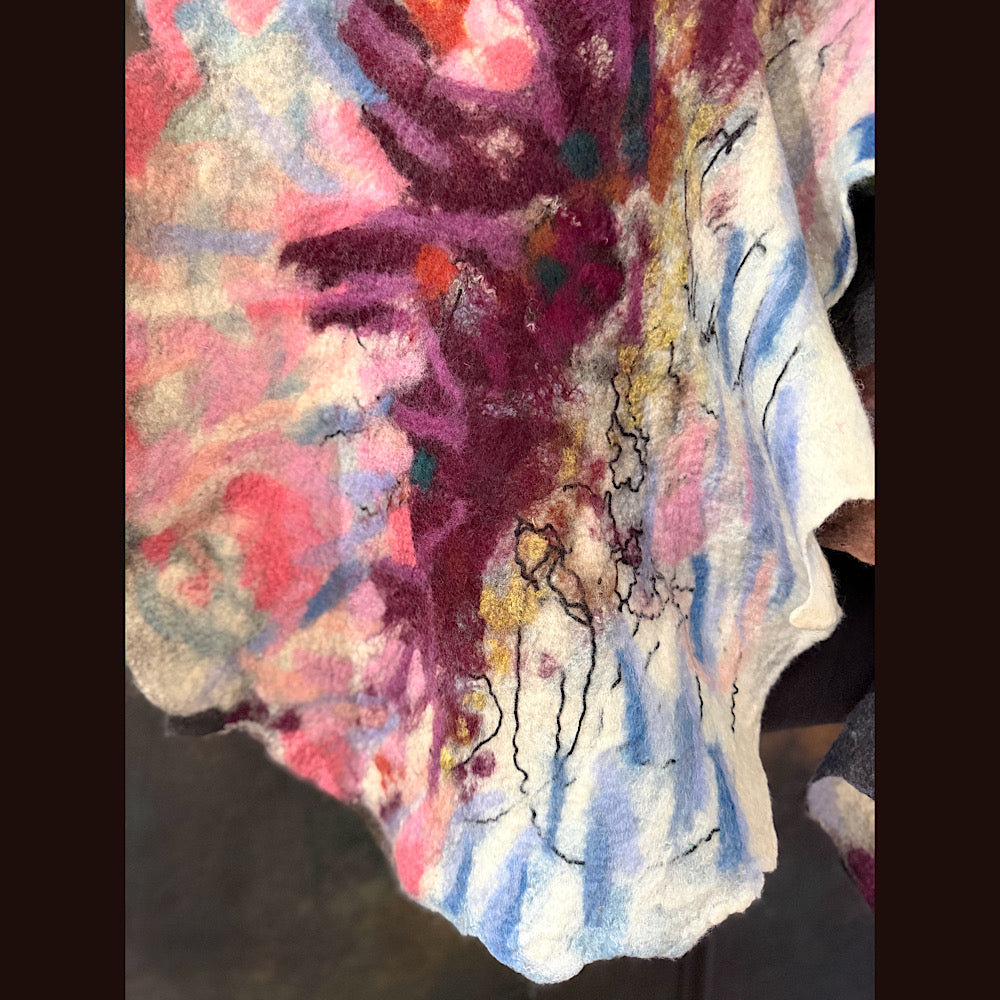 OOAK Handmade wool Felted Scarf 92” X 17”Original art work