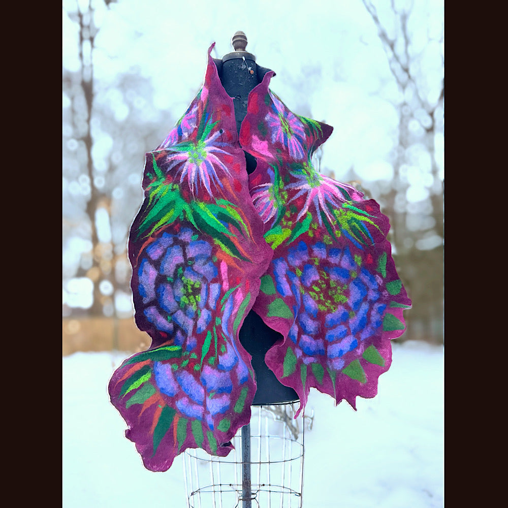 Handmade wool Felted Scarf 80” X 17”