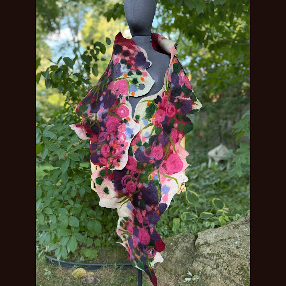OOAK Handmade wool Felted Scarf 84” X 19” Original art work