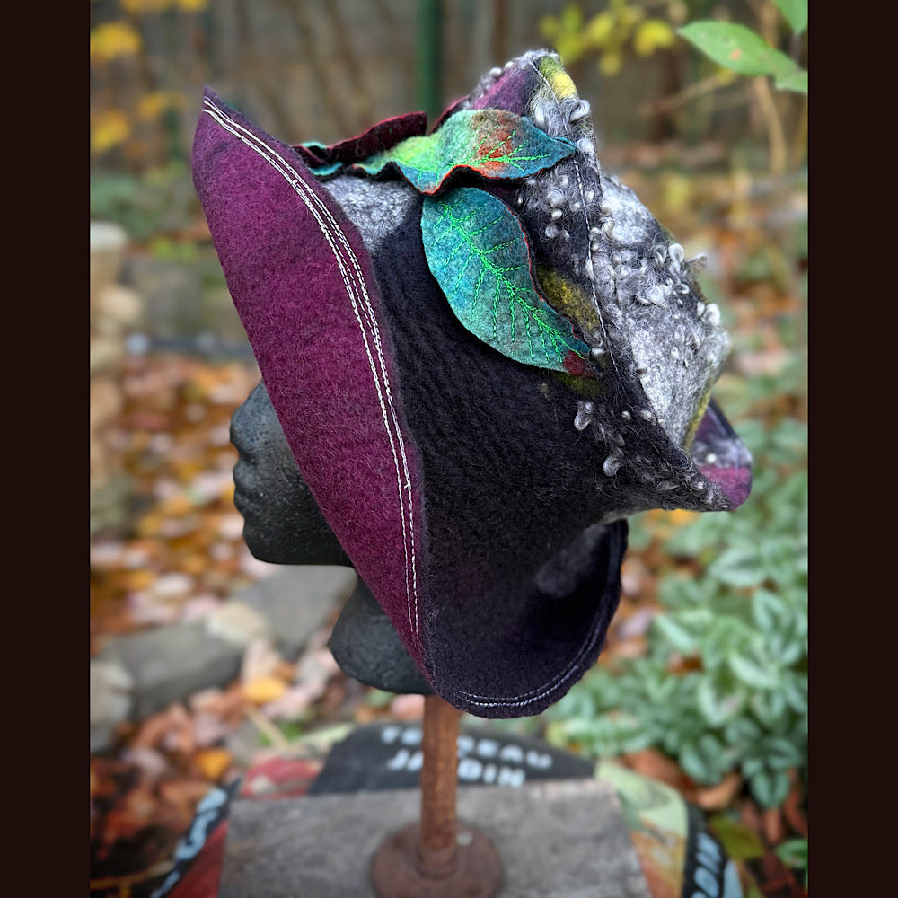 OOAK Handmade wool Felted hat 23.5” medium