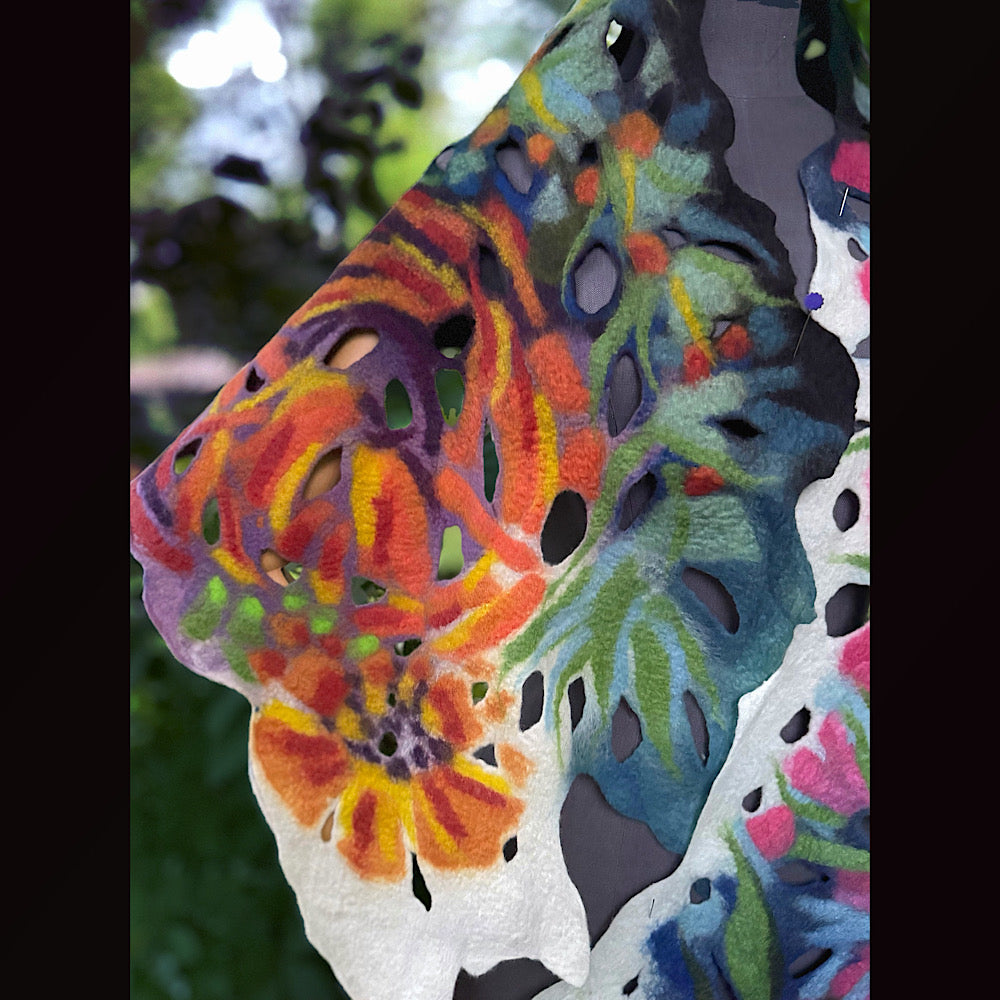 OOAK Handmade wool Felted Scarf 78” X 17” Original art work