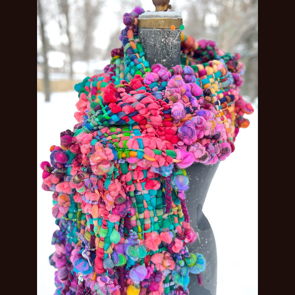 Winter rose Woven art yarn Scarf 102” X 8”