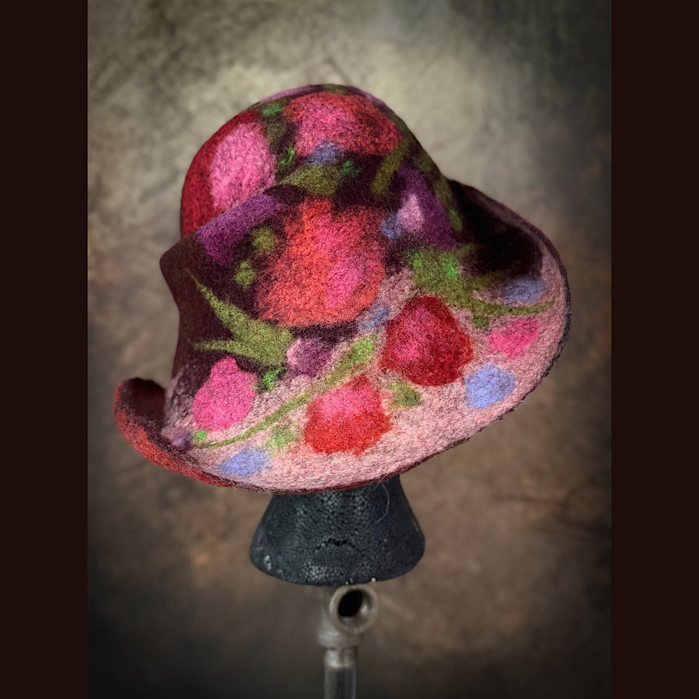 OOAK Handmade wool Felted hat 23.5” medium