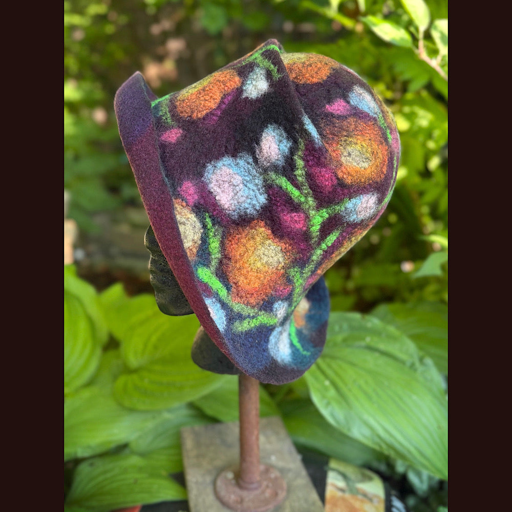 OOAK Handmade wool Felted hat 23.5” medium