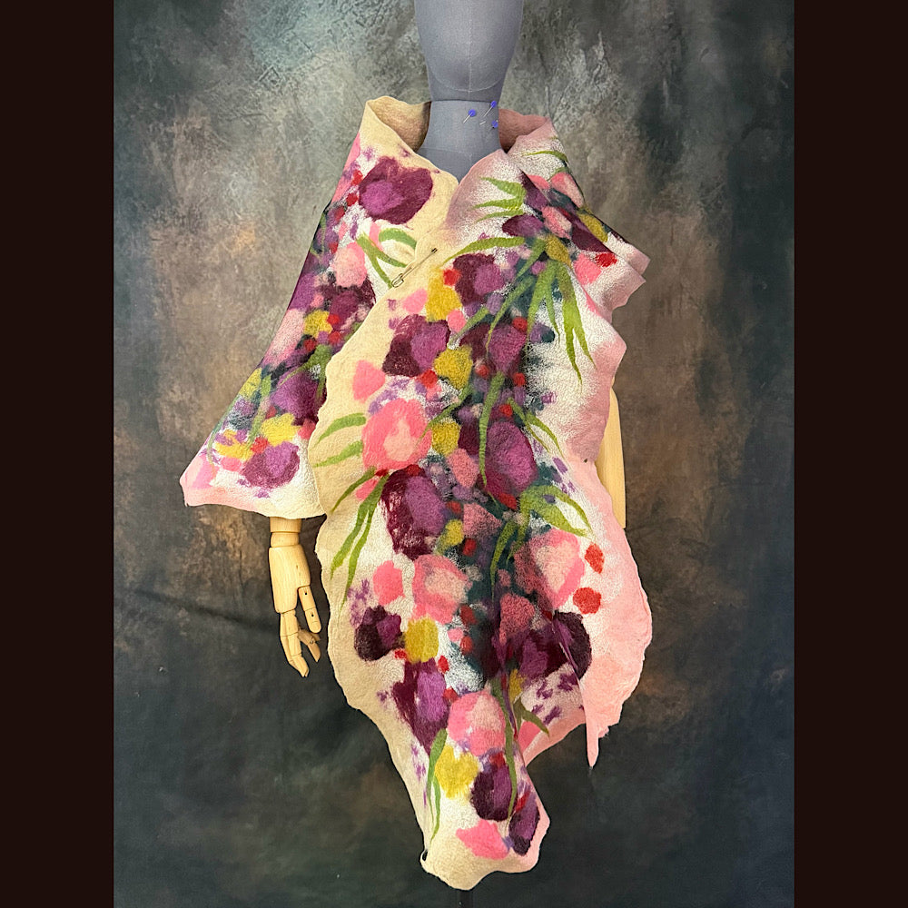 OOAK Handmade wool Felted Scarf 80” X 17” Original art work
