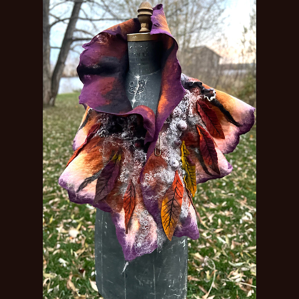 Autumn butterfly felted scarf 50” X 18”
