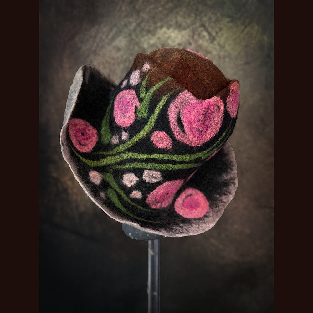 OOAK Handmade wool Felted hat 23.5” medium