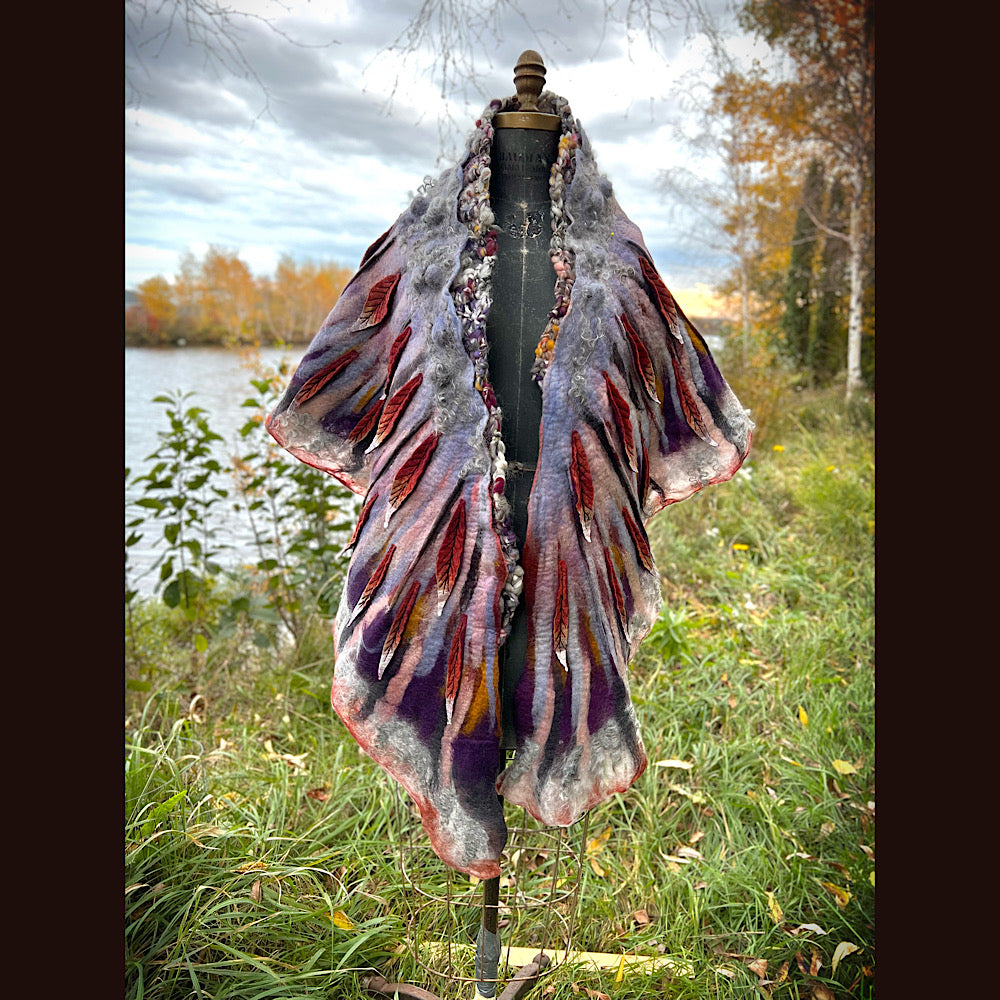 October sunset felted shawl 86” X 22”