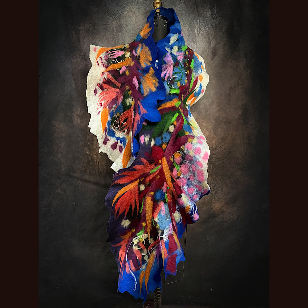 OOAK Handmade wool Felted Scarf 88” X 16”