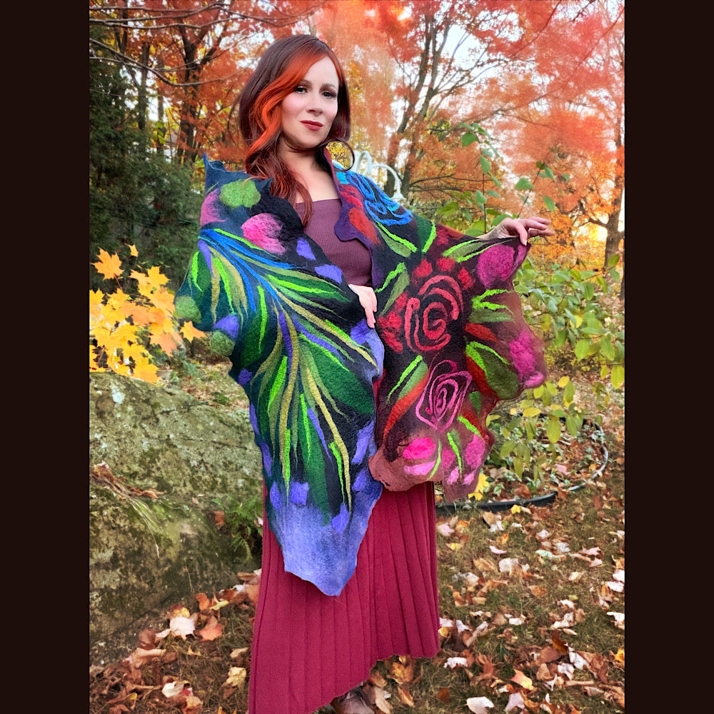 Handmade wool Felted Scarf 84” X 17”