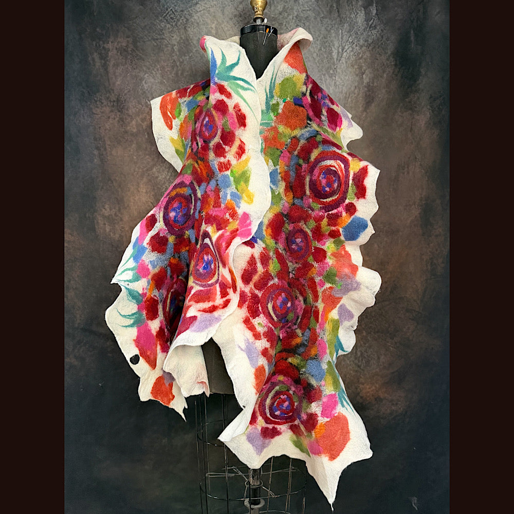 OOAK Handmade wool Felted Scarf 85”X 16” Original art work