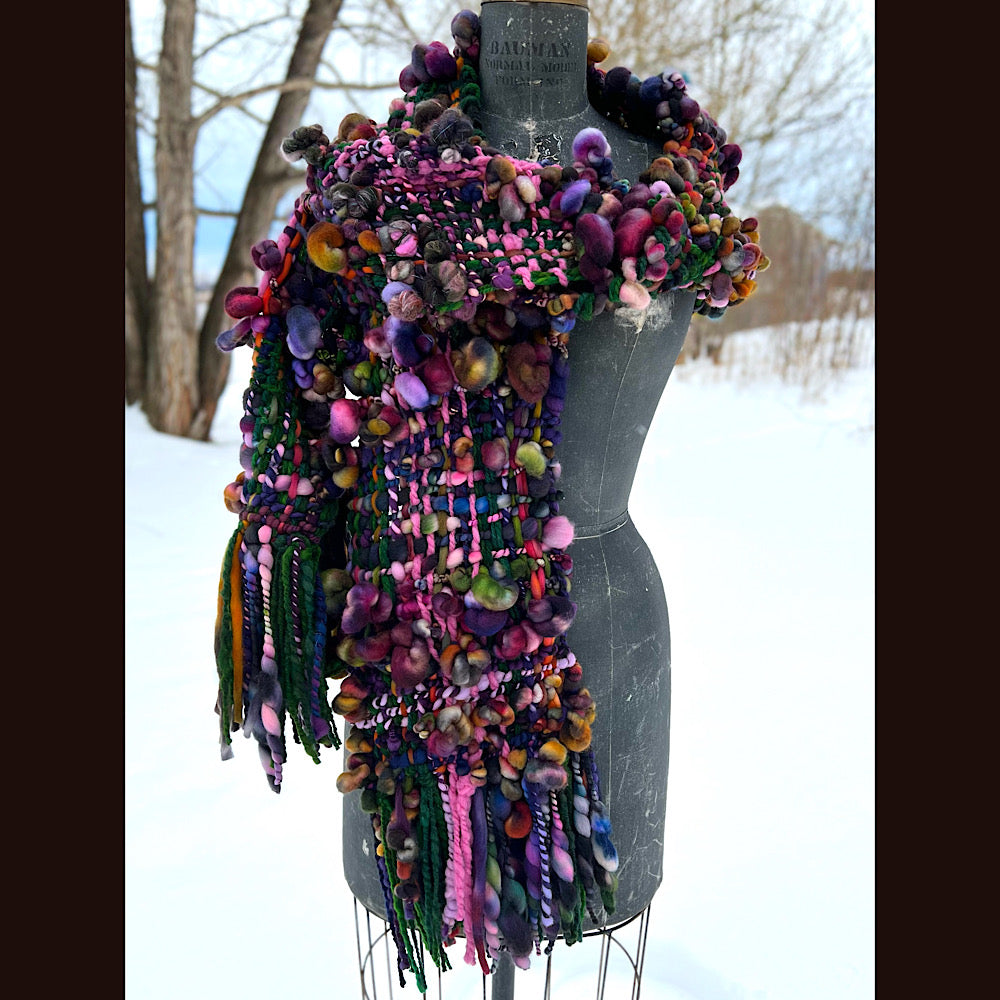 Woven scarf made of hand spun yarn 84” X 9”