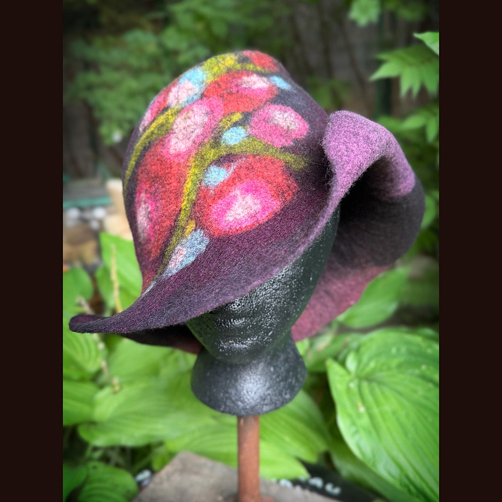 OOAK Handmade wool Felted hat 23.5” medium
