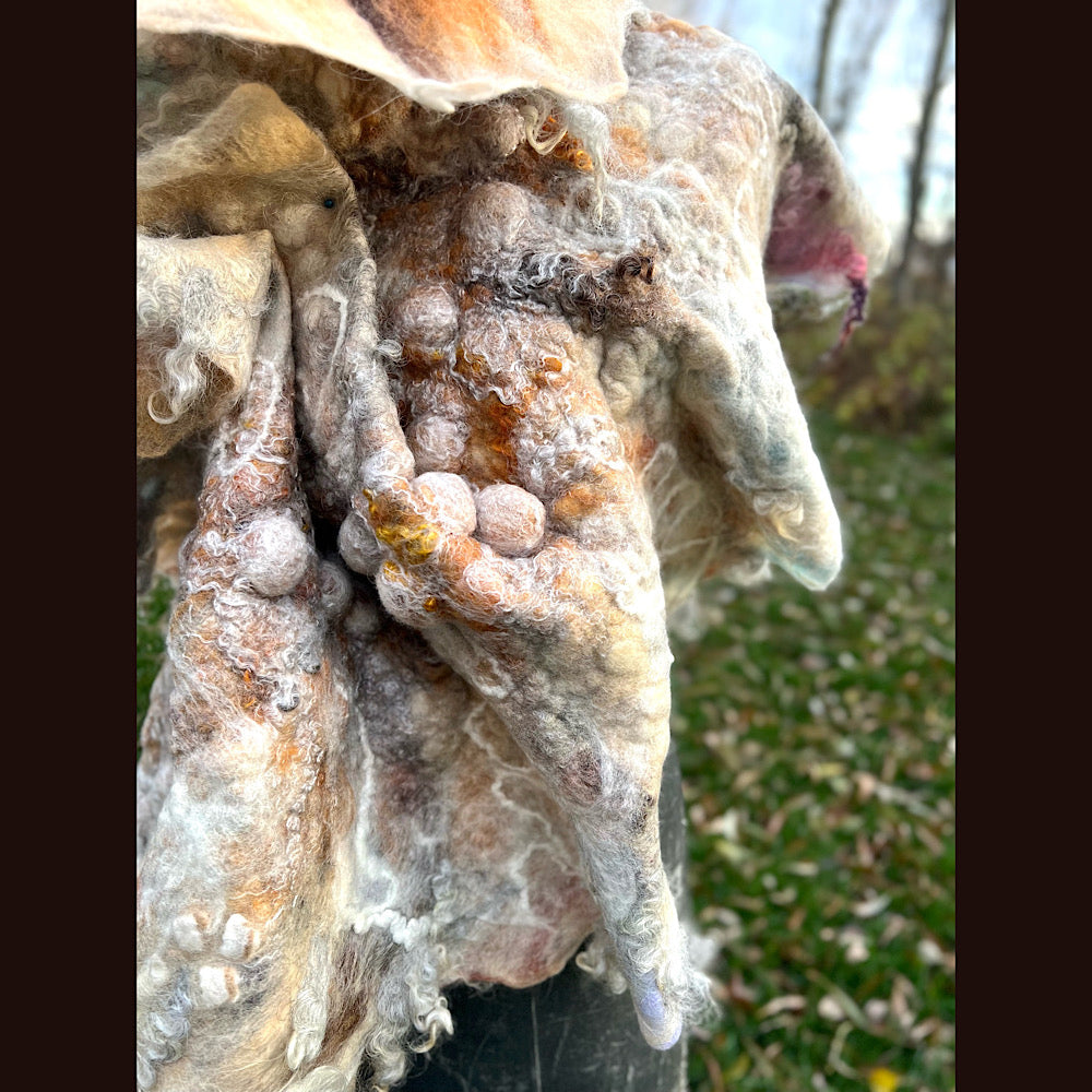L’Esprit du bois 2024  felted shawl 72” X 22”