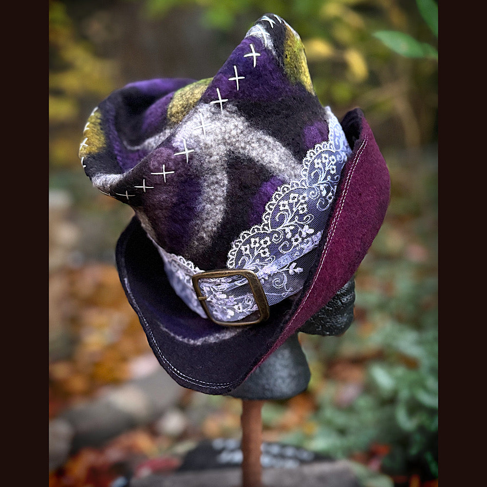 OOAK Handmade wool Felted hat 23.5” medium