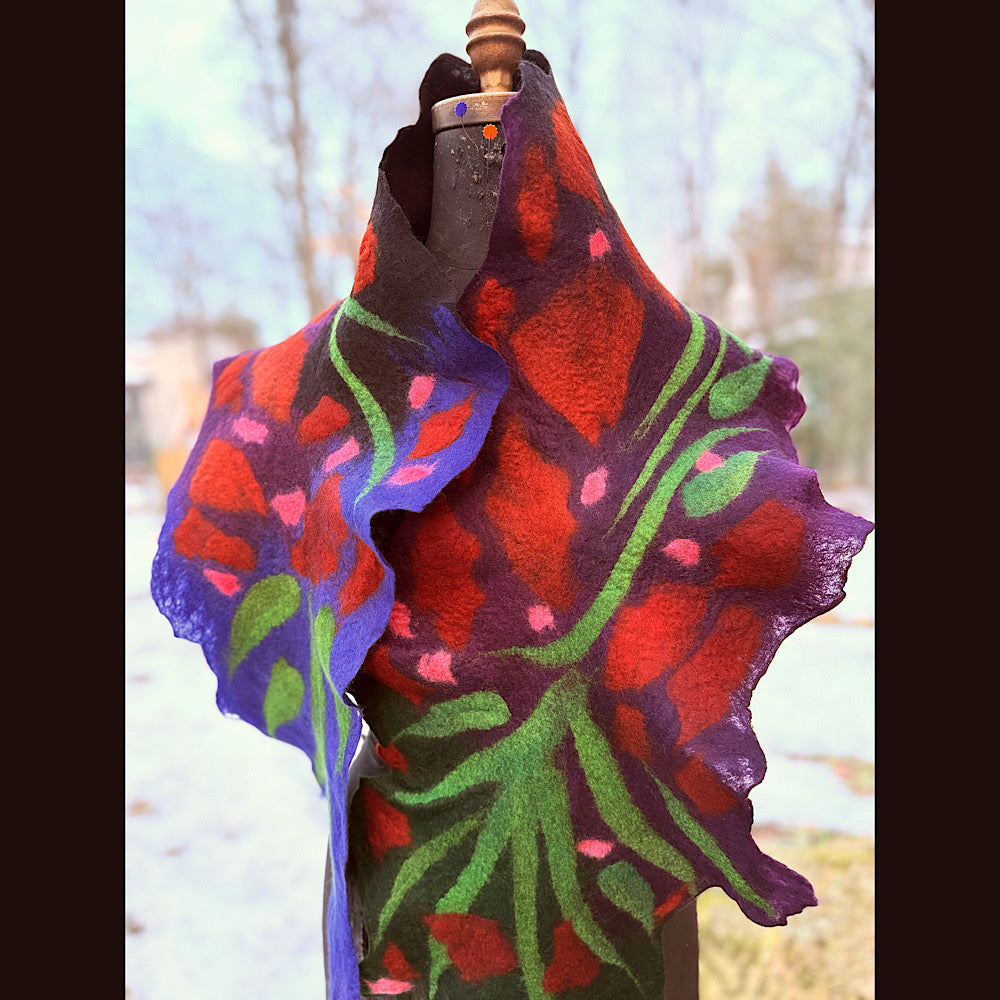 Handmade wool Felted Scarf 68” X 11”