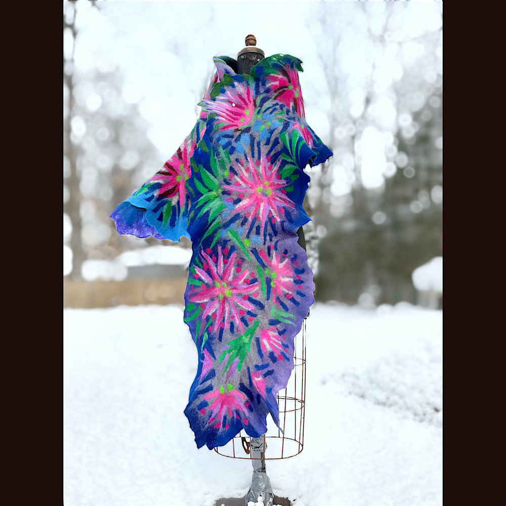 Handmade wool Felted Scarf 80” X 17”