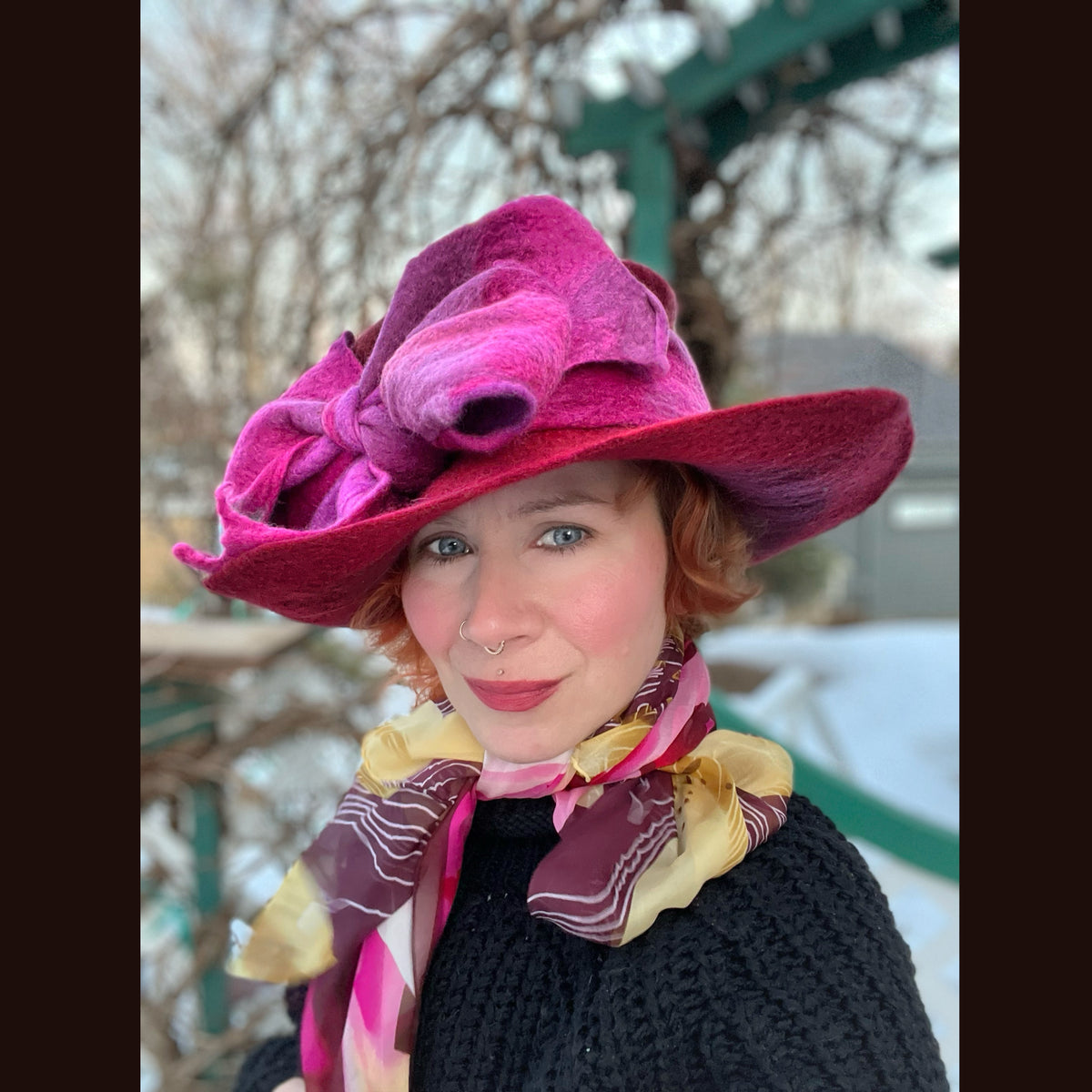 Felted top hat with bow 23” 1/2 medium