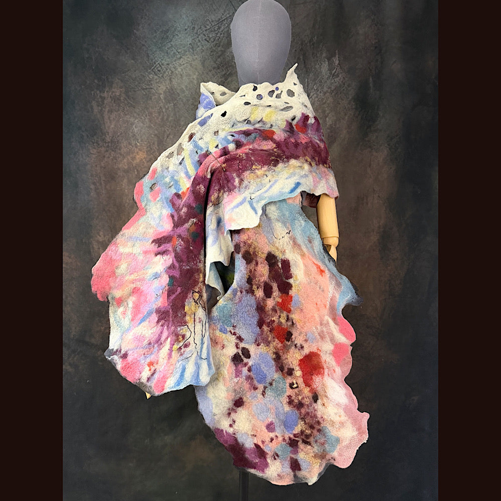 OOAK Handmade wool Felted Scarf 92” X 17”Original art work