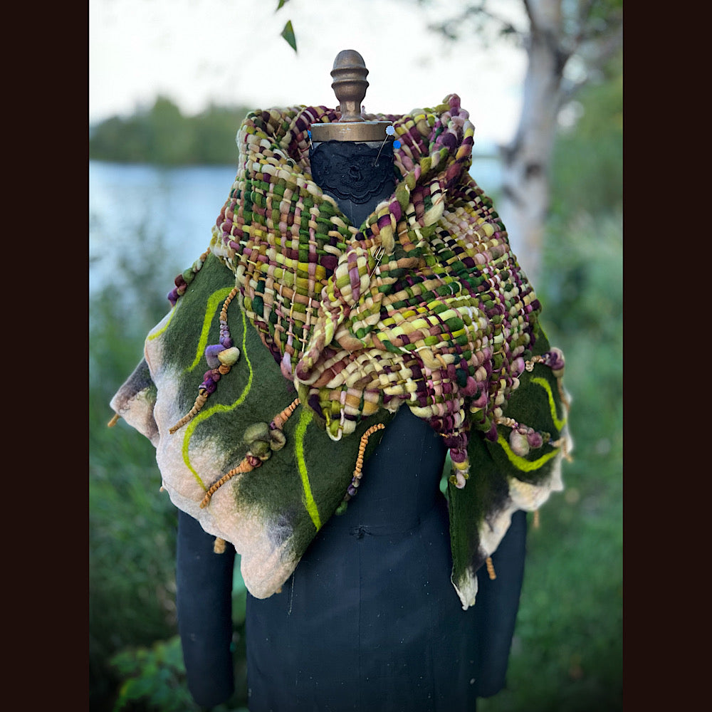 Felted and woven Shawl 82” X 21”