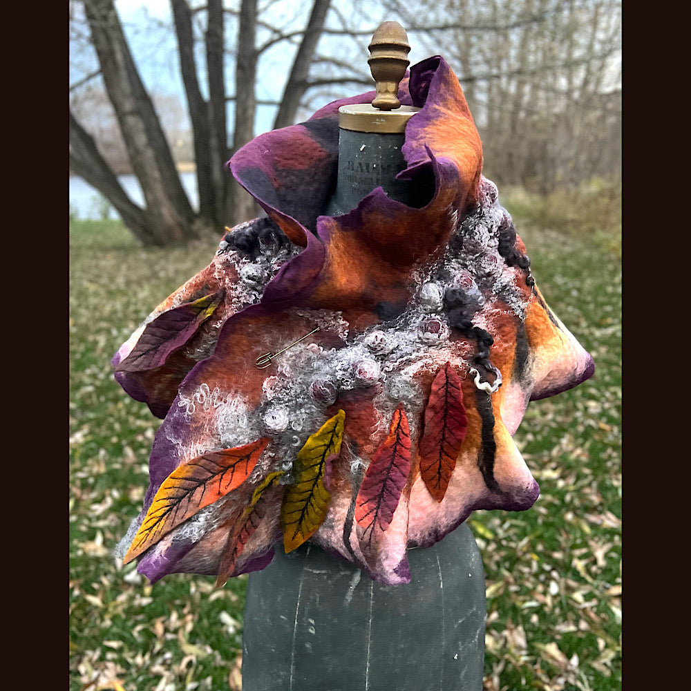 Autumn butterfly felted scarf 50” X 18”
