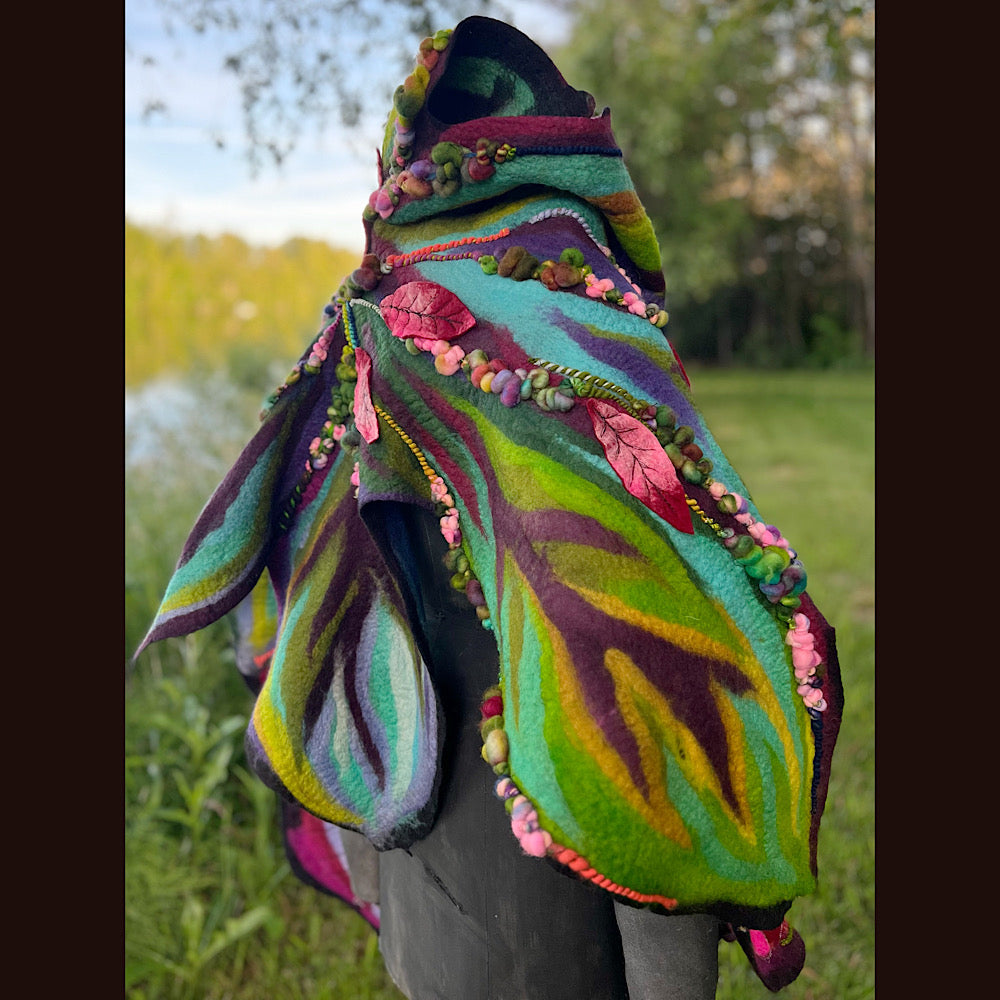 Wild Roses Large Felted Shawl 75” X 38”