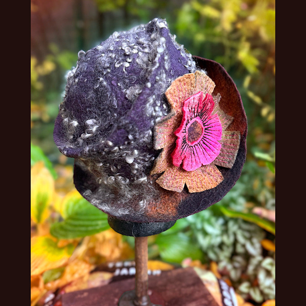OOAK Handmade wool Felted hat 23.5” medium