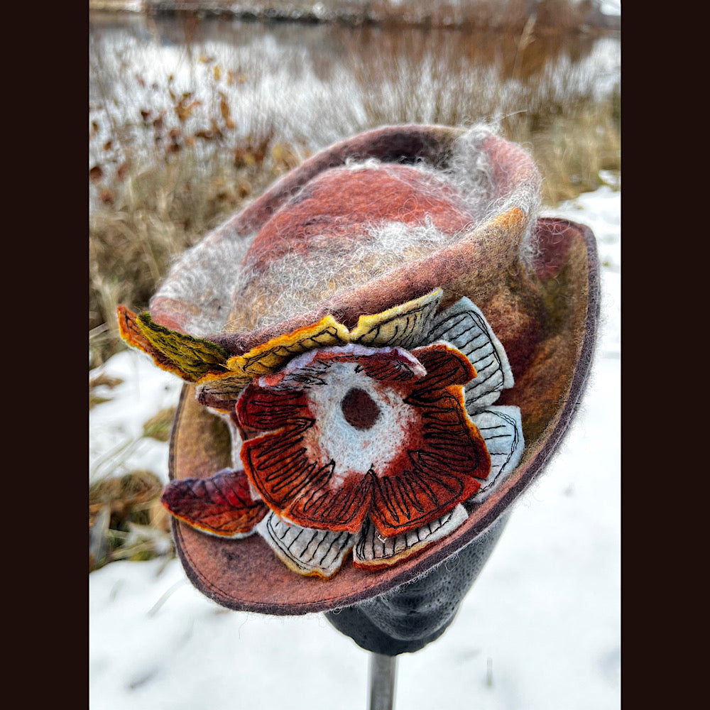 Felted top hat with rose 22” small