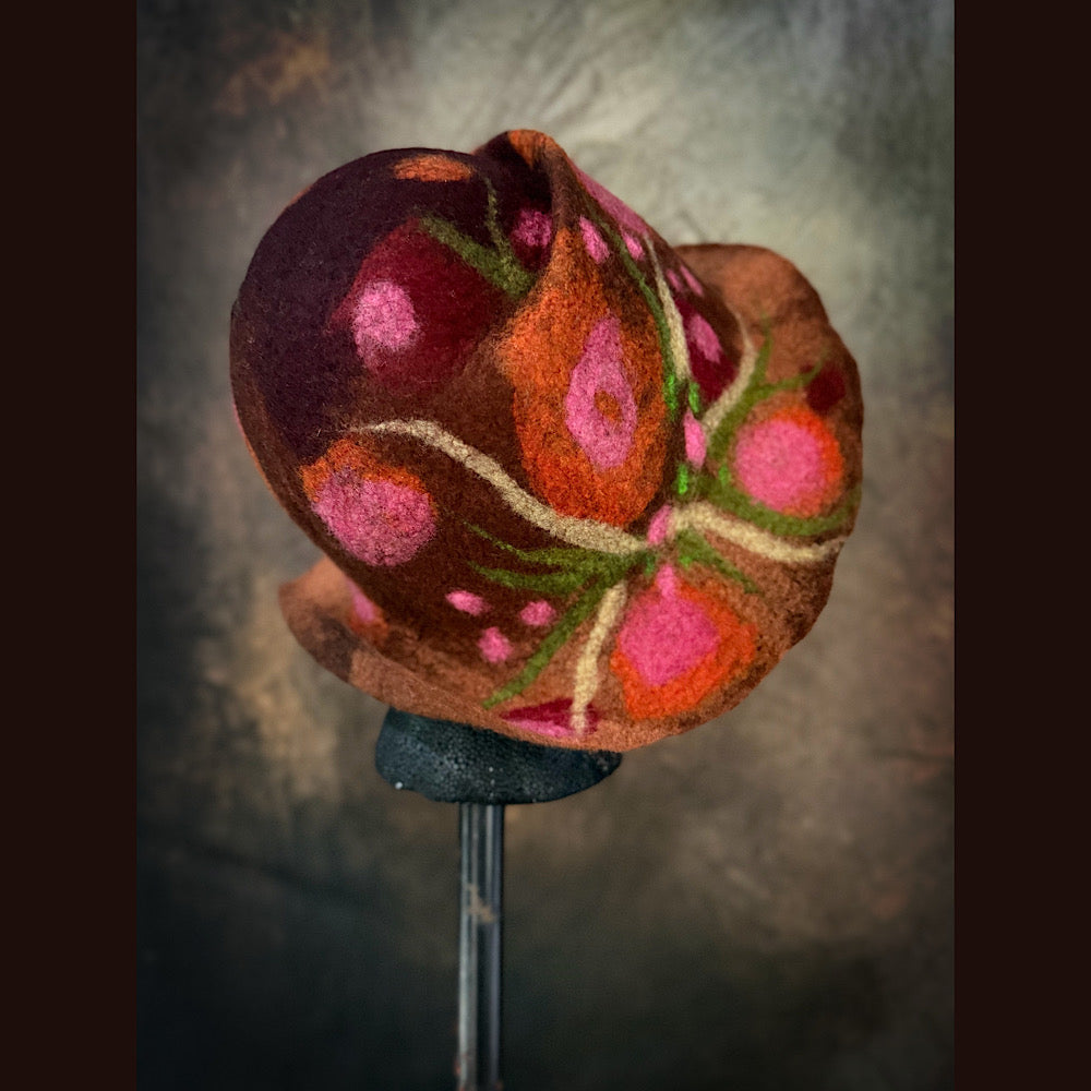 OOAK Handmade wool Felted hat 23.5” medium