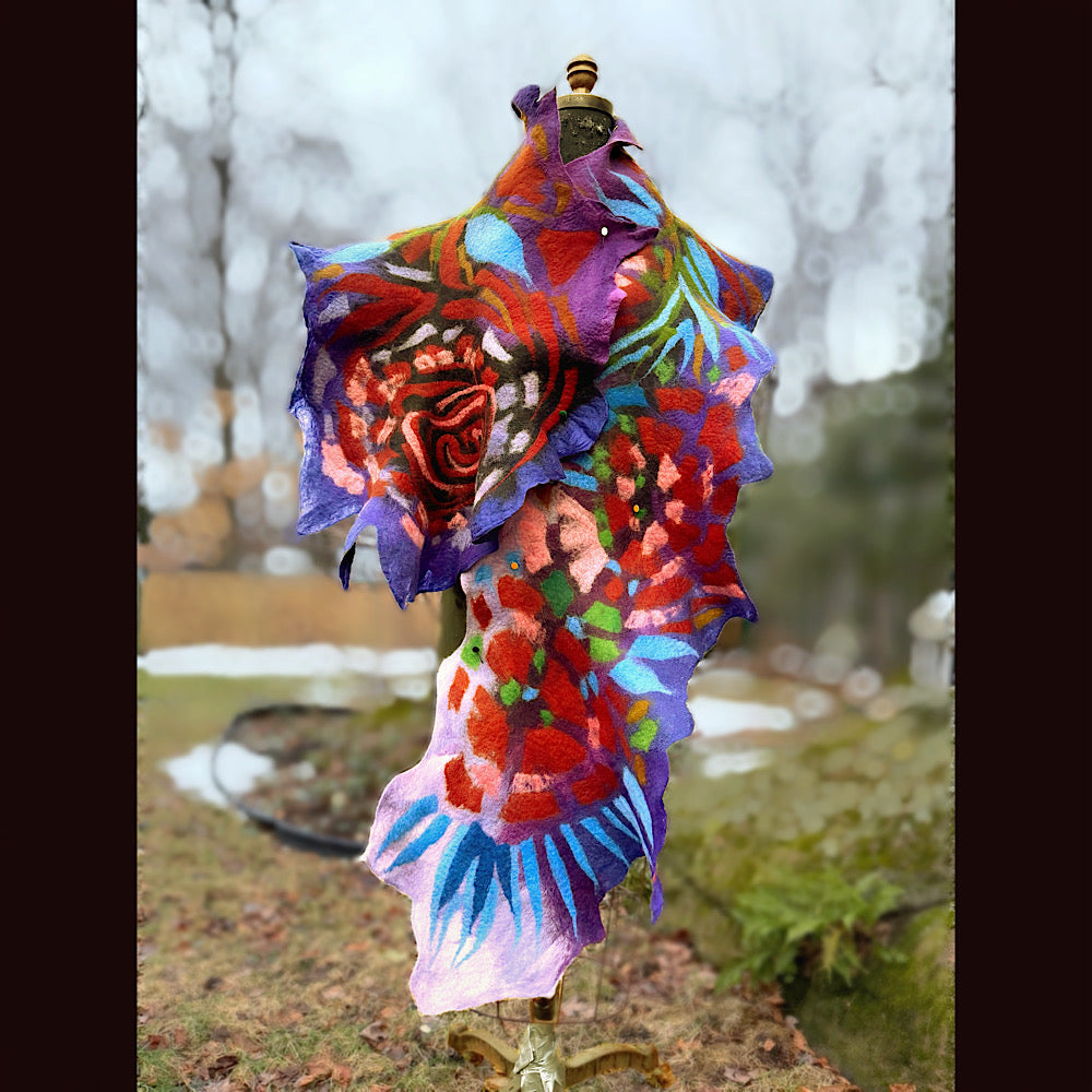 Handmade wool Felted Scarf 80” X 19”