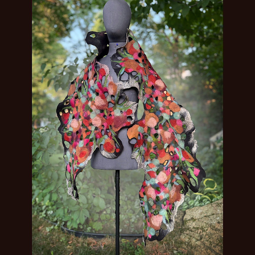OOAK Handmade wool Felted Scarf 90” X 19” Original art work