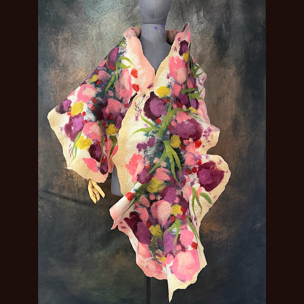 OOAK Handmade wool Felted Scarf 80” X 17” Original art work