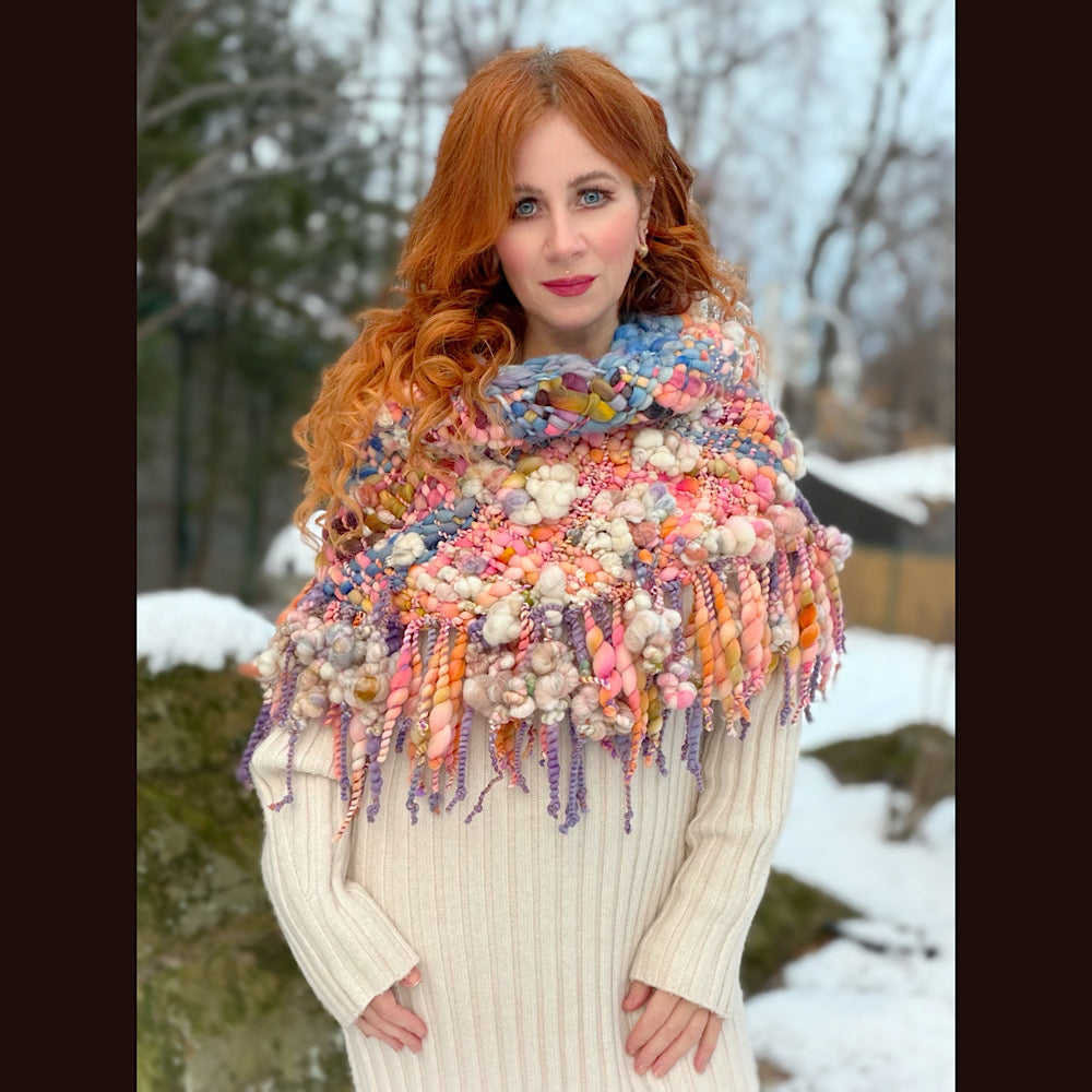 Handmade wool Woven Scarf shawlette 20” X 19”