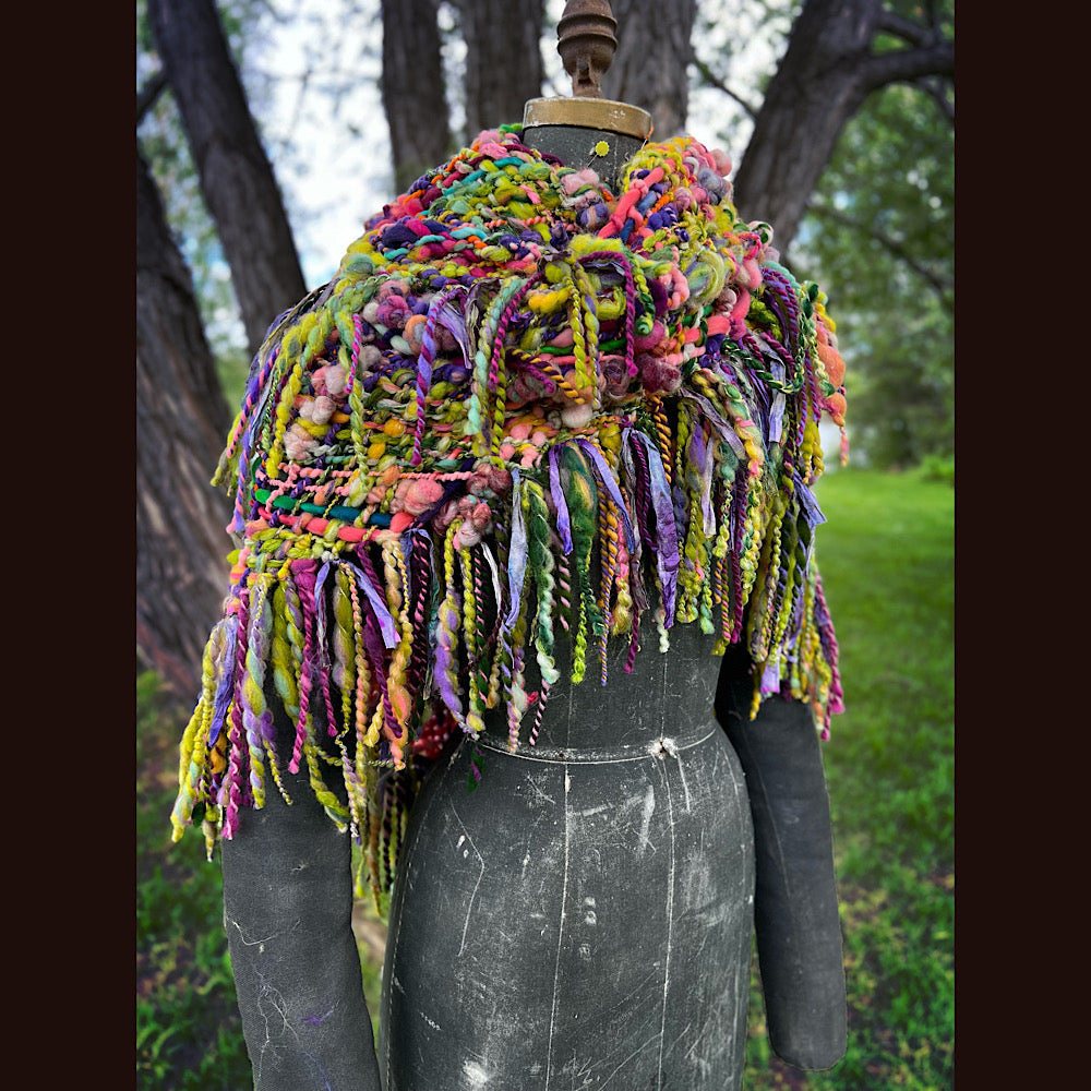 Rainbow warrior Woven shawl 82” X 36” 1 pound