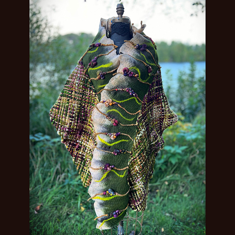 Felted and woven Shawl 82” X 21”