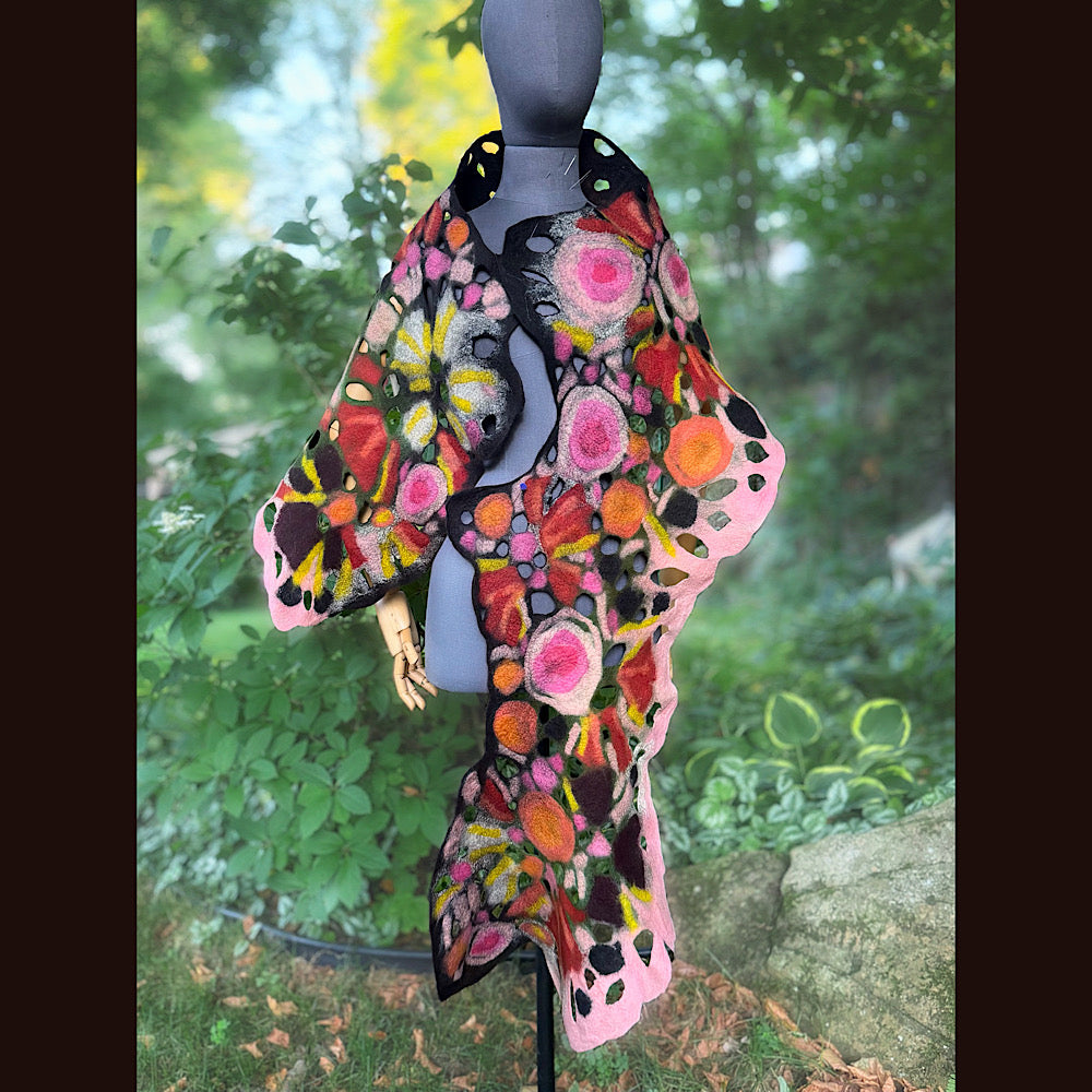 OOAK Handmade wool Felted Scarf 82” X 17” Original art work