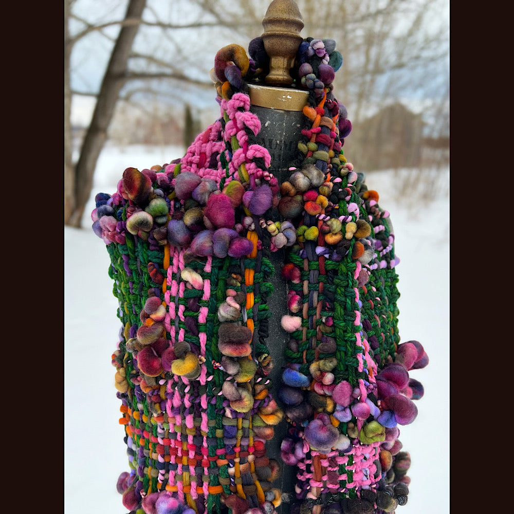 Woven scarf made of hand spun yarn 84” X 9”