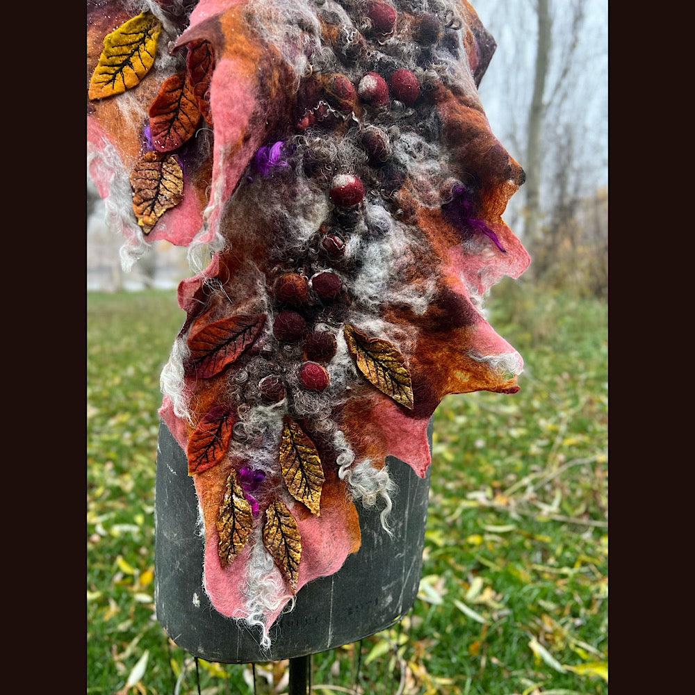 Autumn roses felted scarf 56” X 18